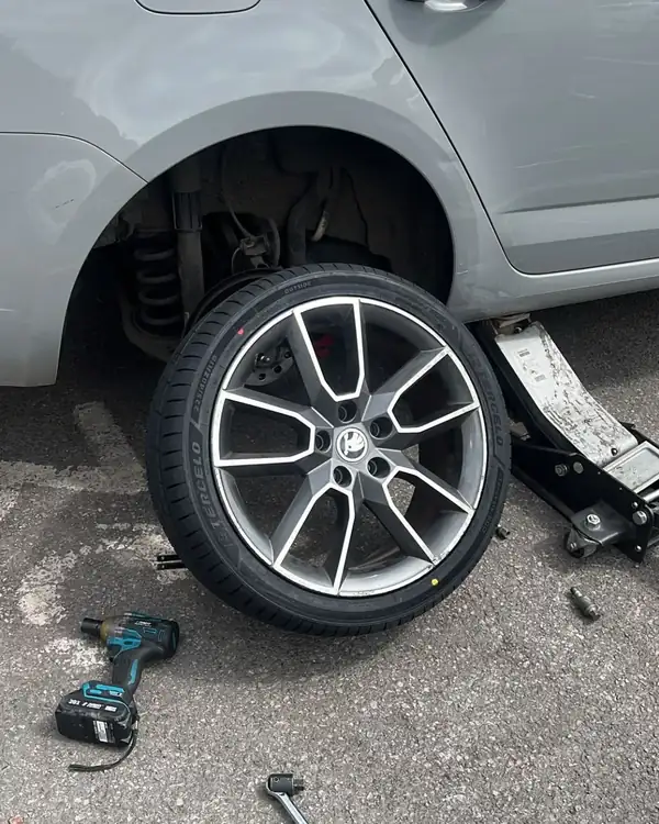Skoda Octavia wheel with a new tyre ready to refit