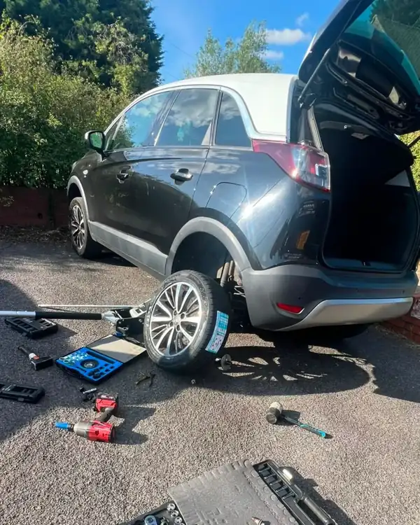 Vauxhall Crossland tyre replaced on the driveway